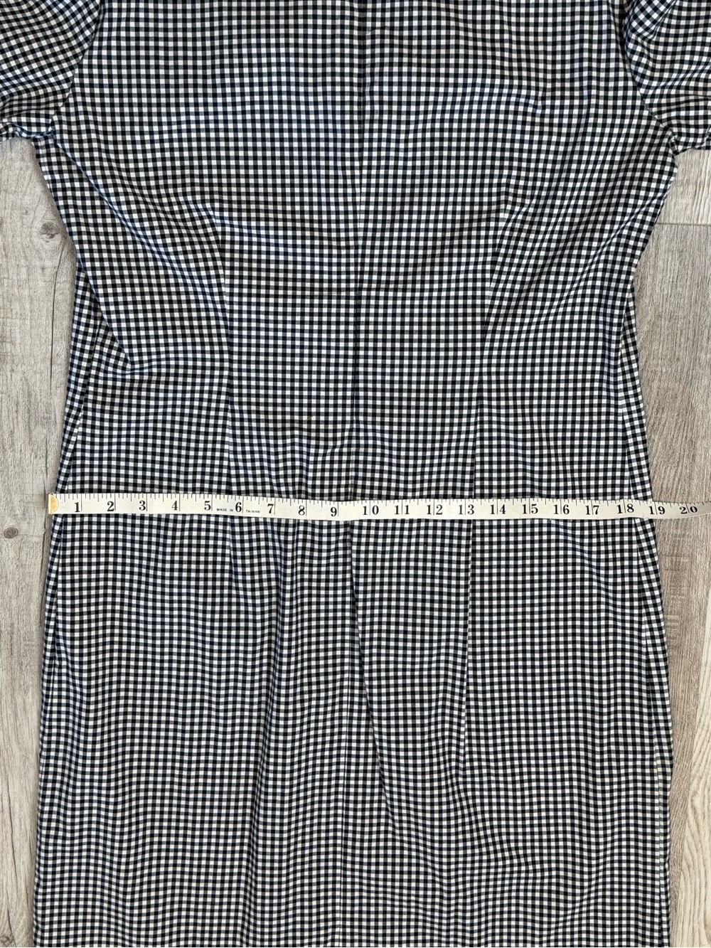 J. McLaughlin Letty Gingham Ruffle Bell Sleeve Sheath Dress Navy White size M - Picture 12 of 14